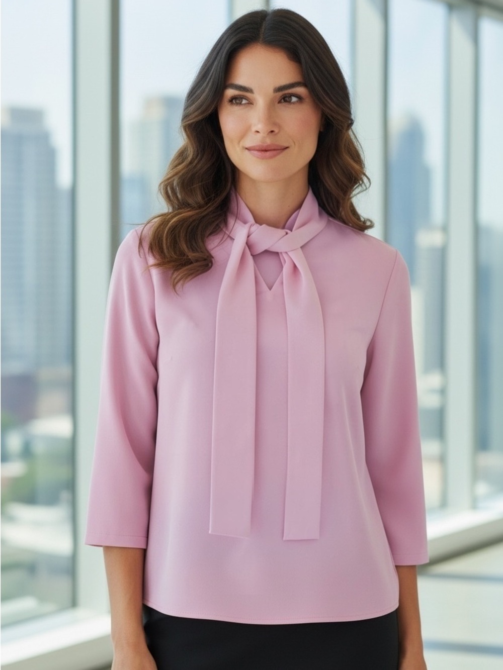 Boss Pink Tie-Neck Blouse